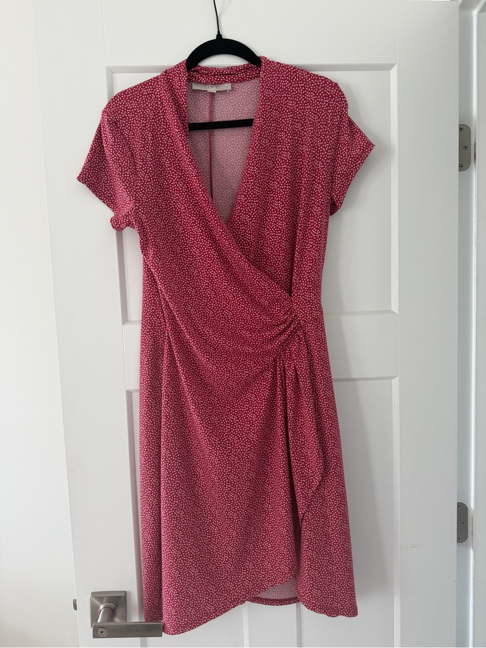 LOFT Raspberry Pink Faux-Wrap Midi Dress